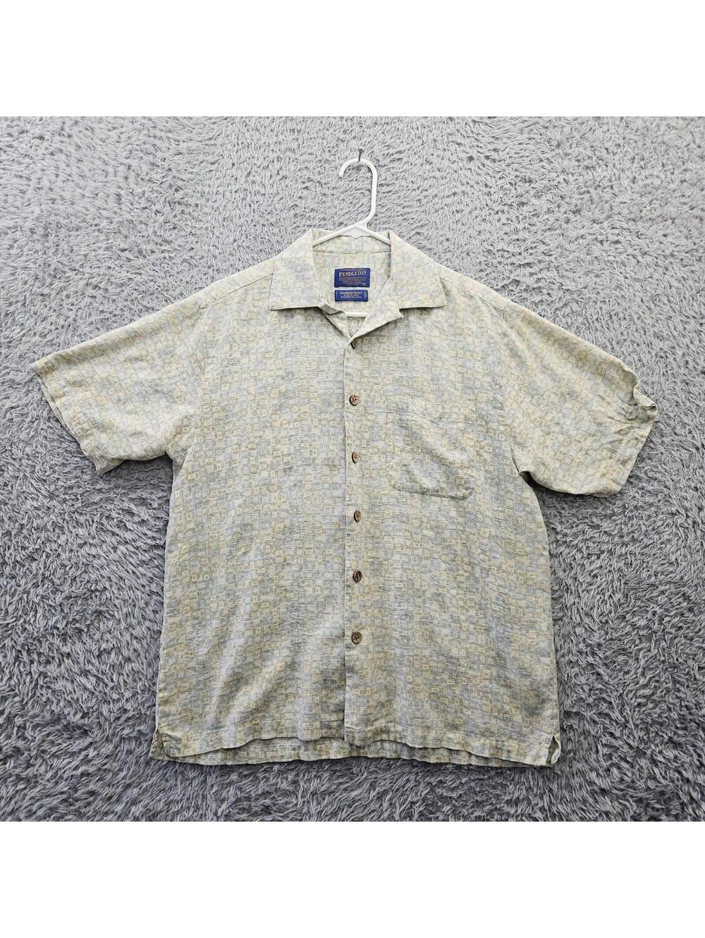 PENDLETON Hawaiian Bamboo Shirt Men Medium Loop Collar Cotton Bamboo Blend